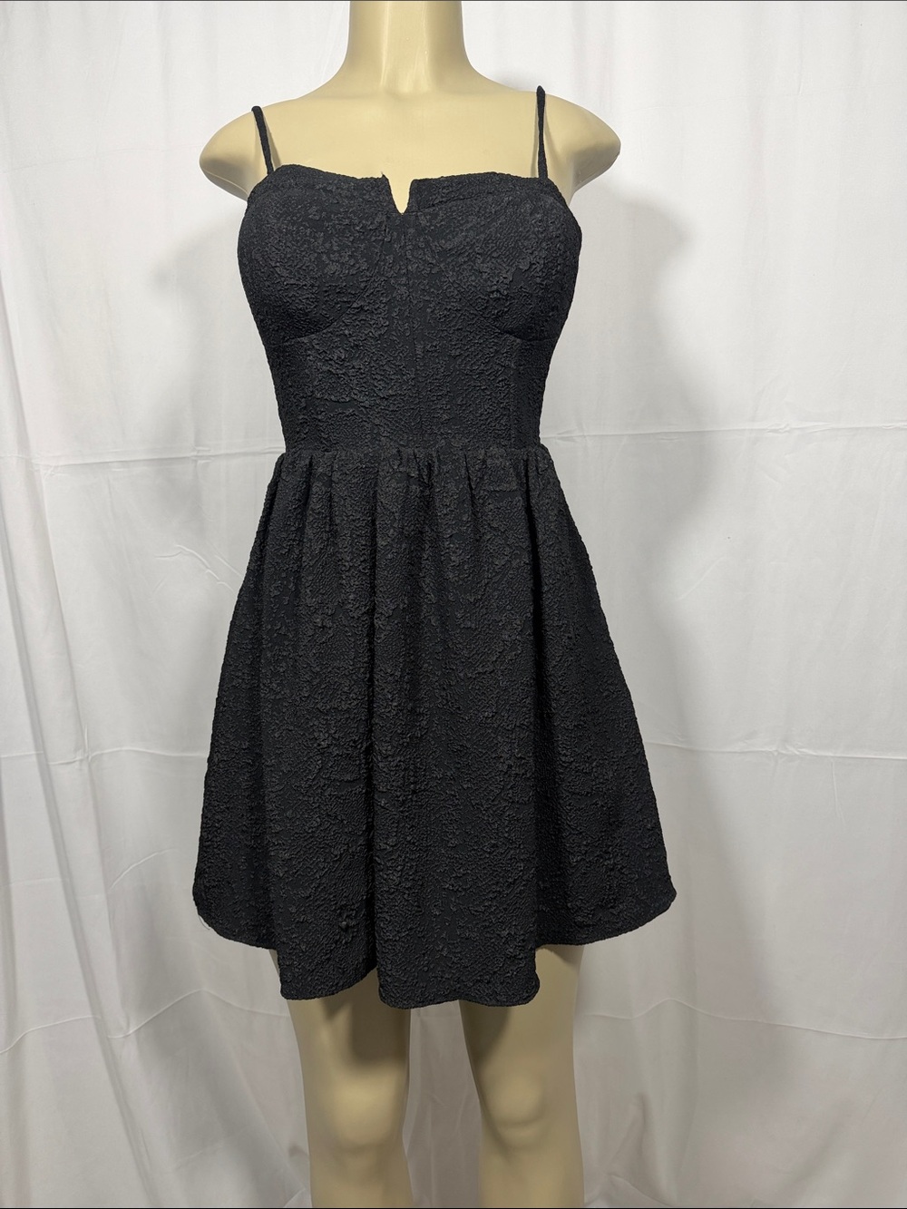 Bar III Black Textured Spaghetti Strap Mini Dress
